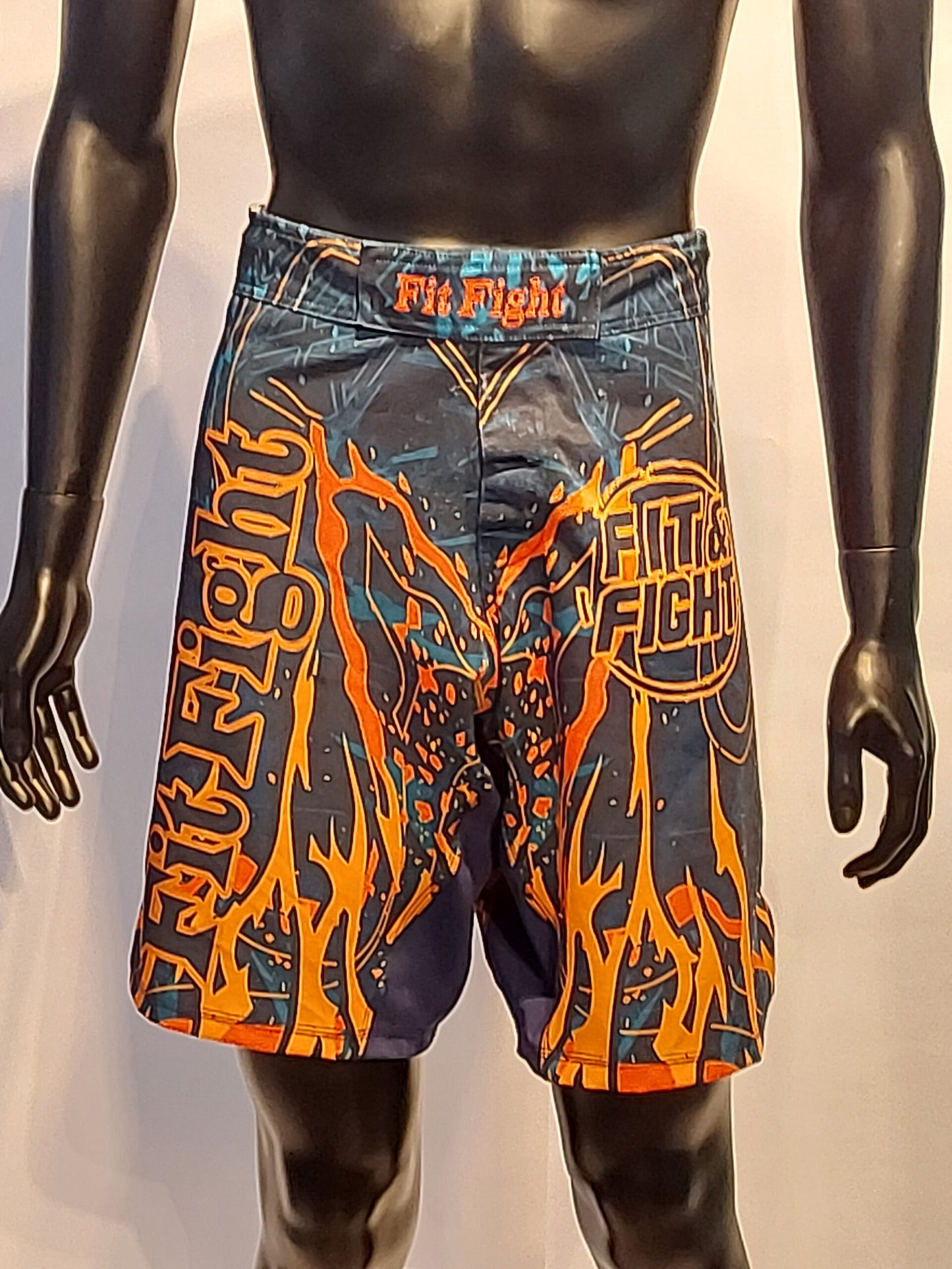 MMA short blue | orange flames