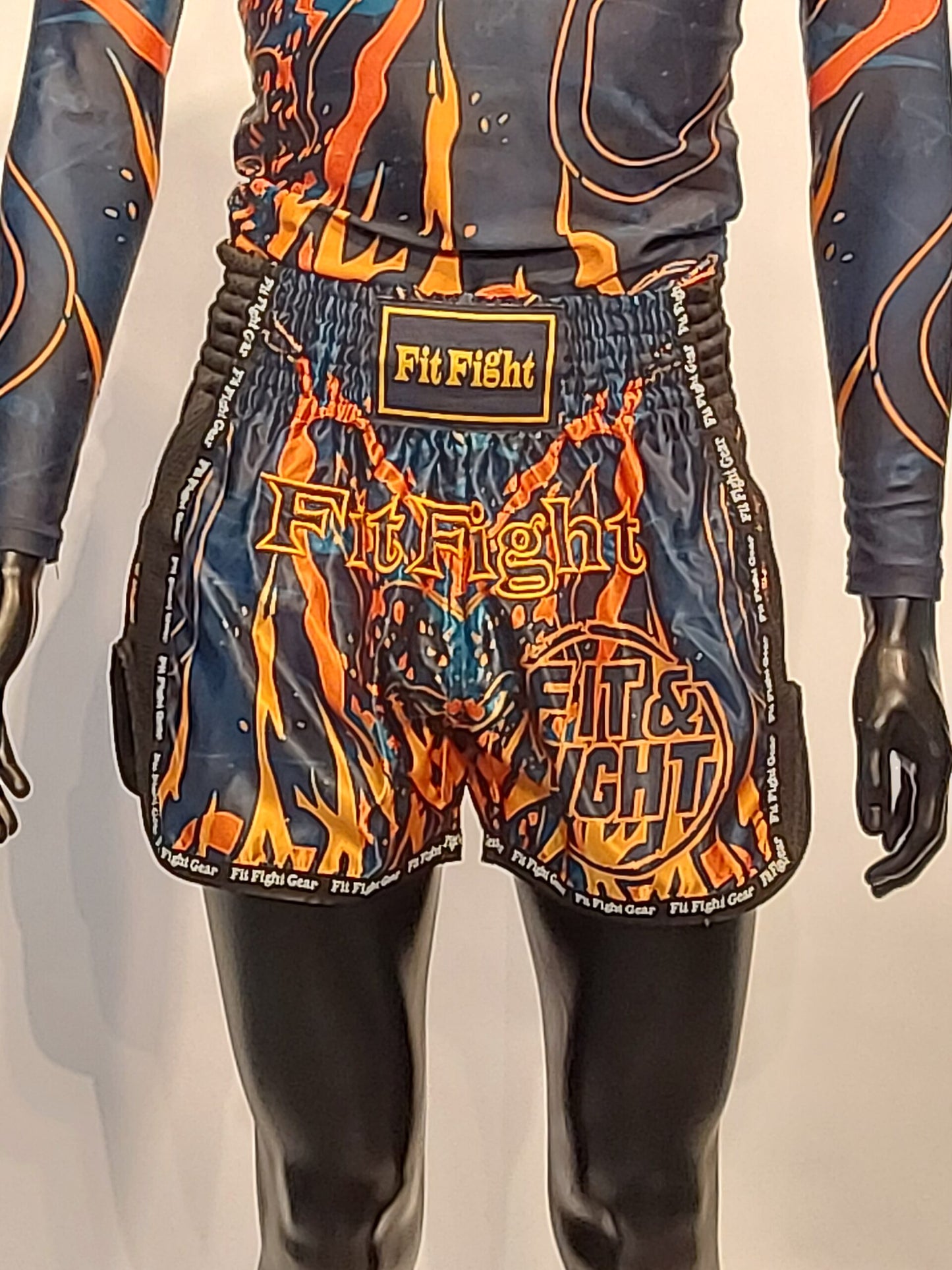 Thai boks broek blue/orange flame